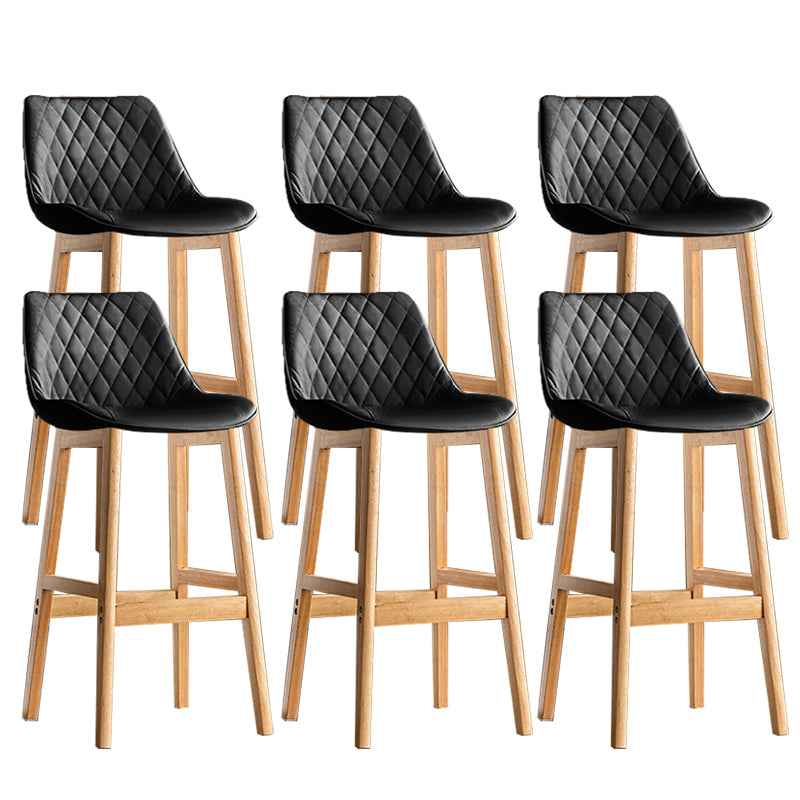 Contemporary Solid Wood Legs Faux Leather Indoor Bar Stools with Footrest