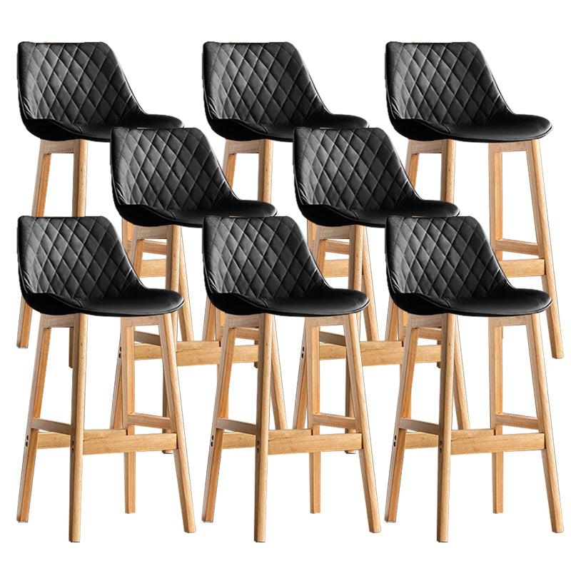 Contemporary Solid Wood Legs Faux Leather Indoor Bar Stools with Footrest