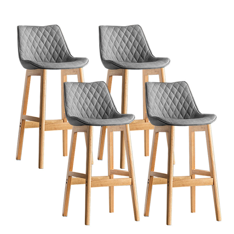 Contemporary Solid Wood Legs Faux Leather Indoor Bar Stools with Footrest