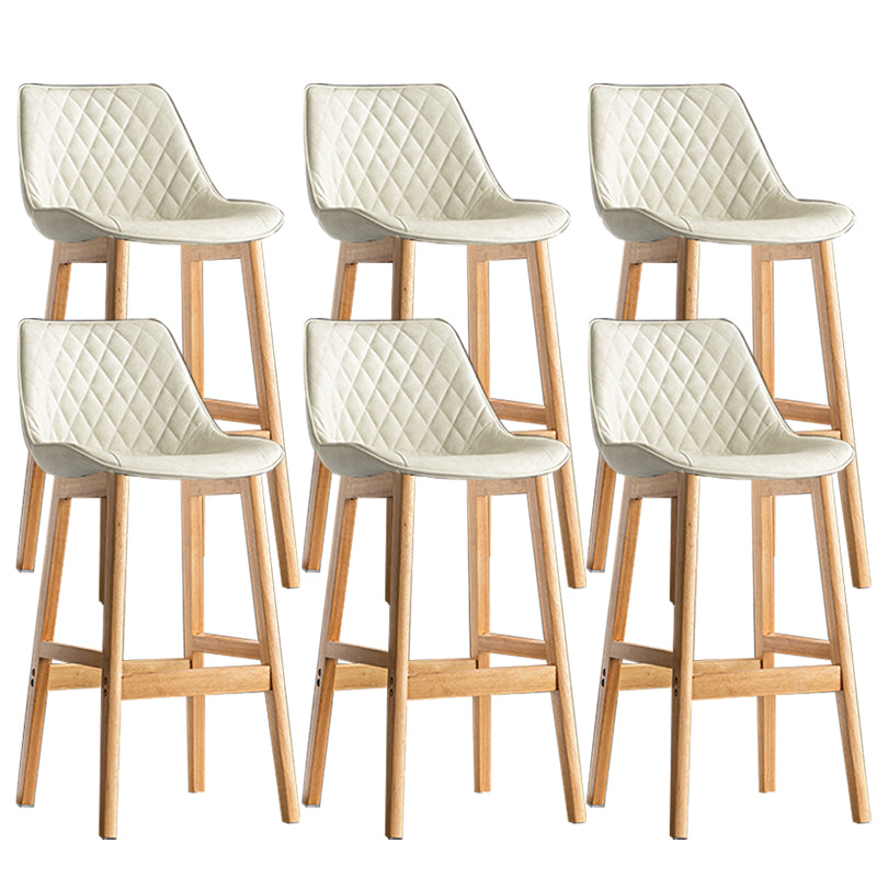 Contemporary Solid Wood Legs Faux Leather Indoor Bar Stools with Footrest