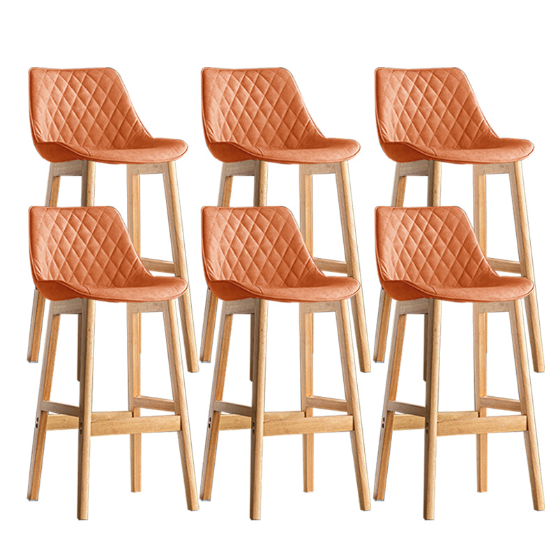 Contemporary Solid Wood Legs Faux Leather Indoor Bar Stools with Footrest