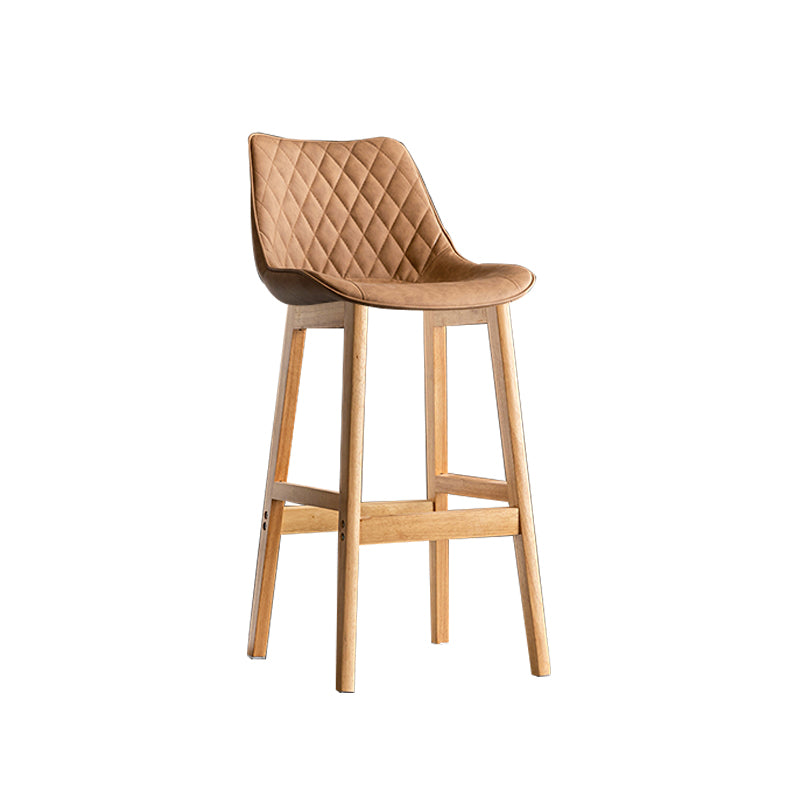 Contemporary Solid Wood Legs Faux Leather Indoor Bar Stools with Footrest