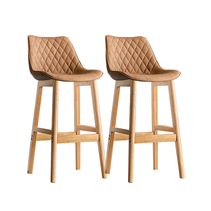 Contemporary Solid Wood Legs Faux Leather Indoor Bar Stools with Footrest