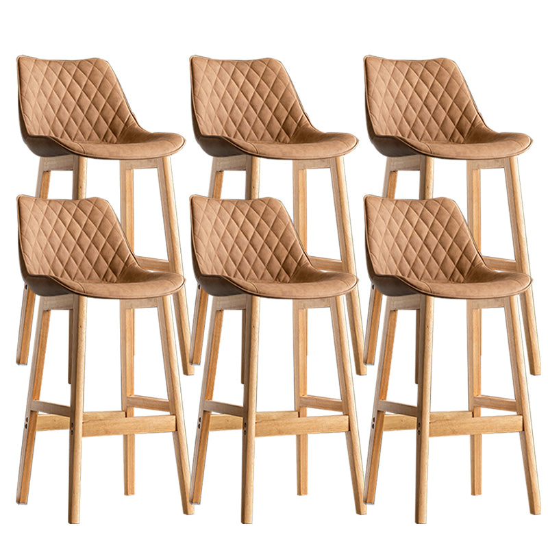Contemporary Solid Wood Legs Faux Leather Indoor Bar Stools with Footrest