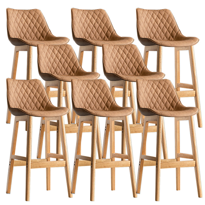 Contemporary Solid Wood Legs Faux Leather Indoor Bar Stools with Footrest
