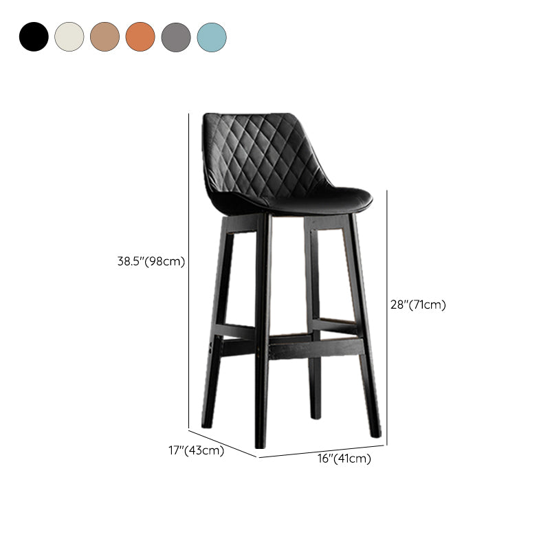 Contemporary Solid Wood Legs Faux Leather Indoor Bar Stools with Footrest