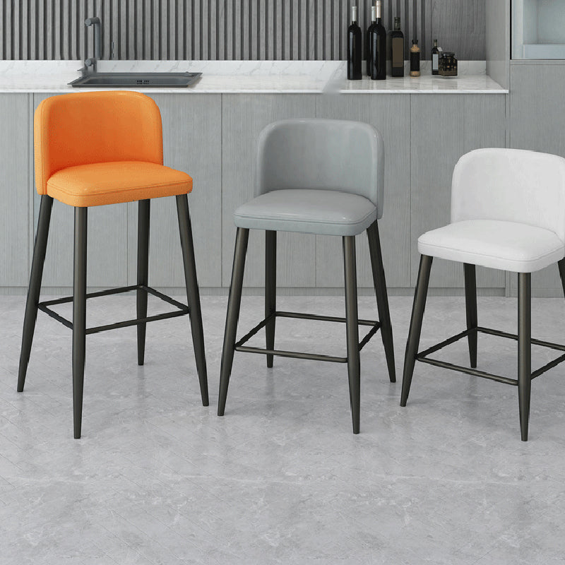 Modern Upholstered Low Back Faux Leather Bar Stools with Footrest