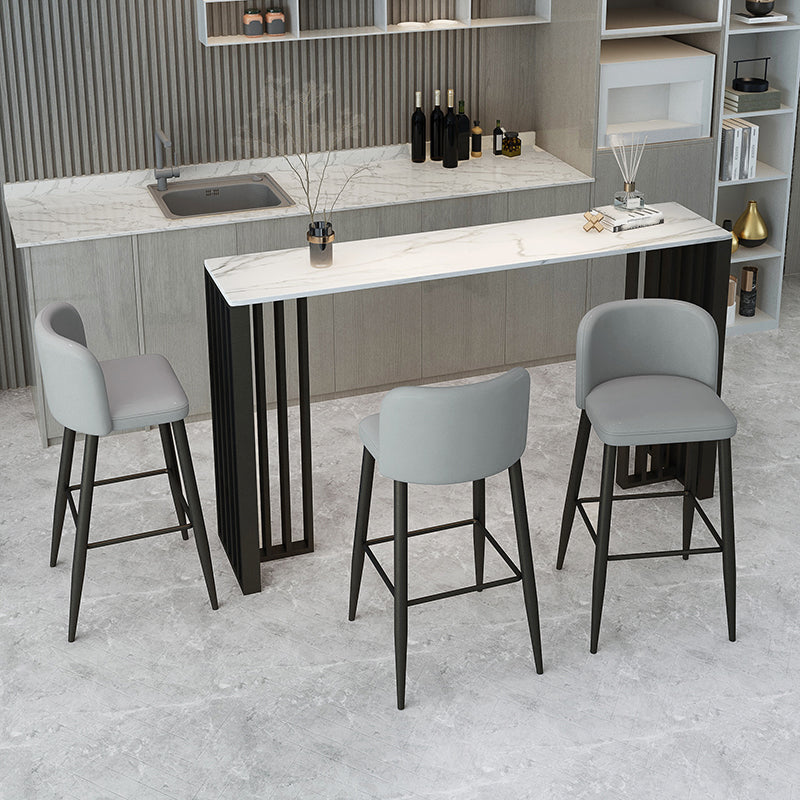 Modern Upholstered Low Back Faux Leather Bar Stools with Footrest