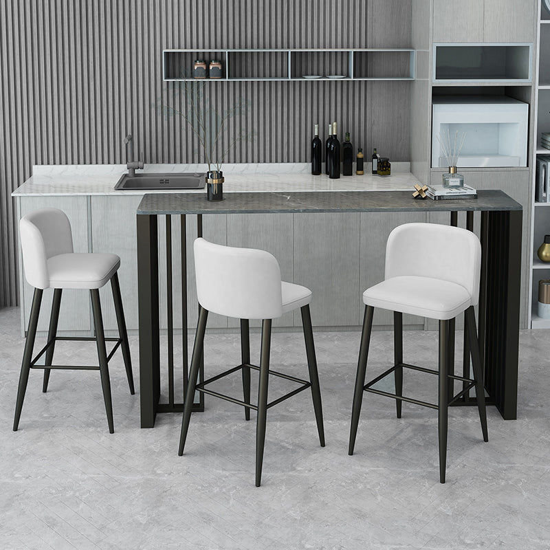 Modern Upholstered Low Back Faux Leather Bar Stools with Footrest