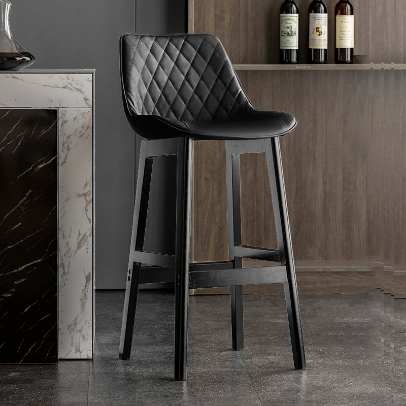 Modern Style Backrest Counter Stool with Wooden Base and Leather Cushion