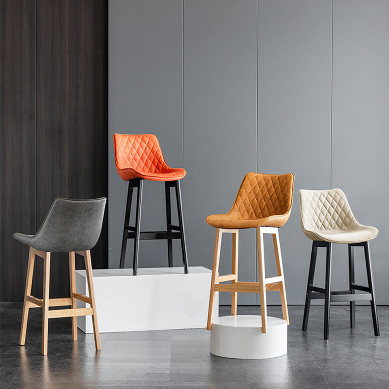 Modern Style Backrest Counter Stool with Wooden Base and Leather Cushion
