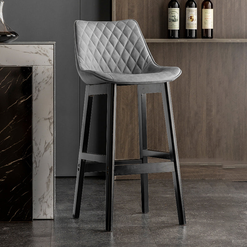 Modern Style Backrest Counter Stool with Wooden Base and Leather Cushion