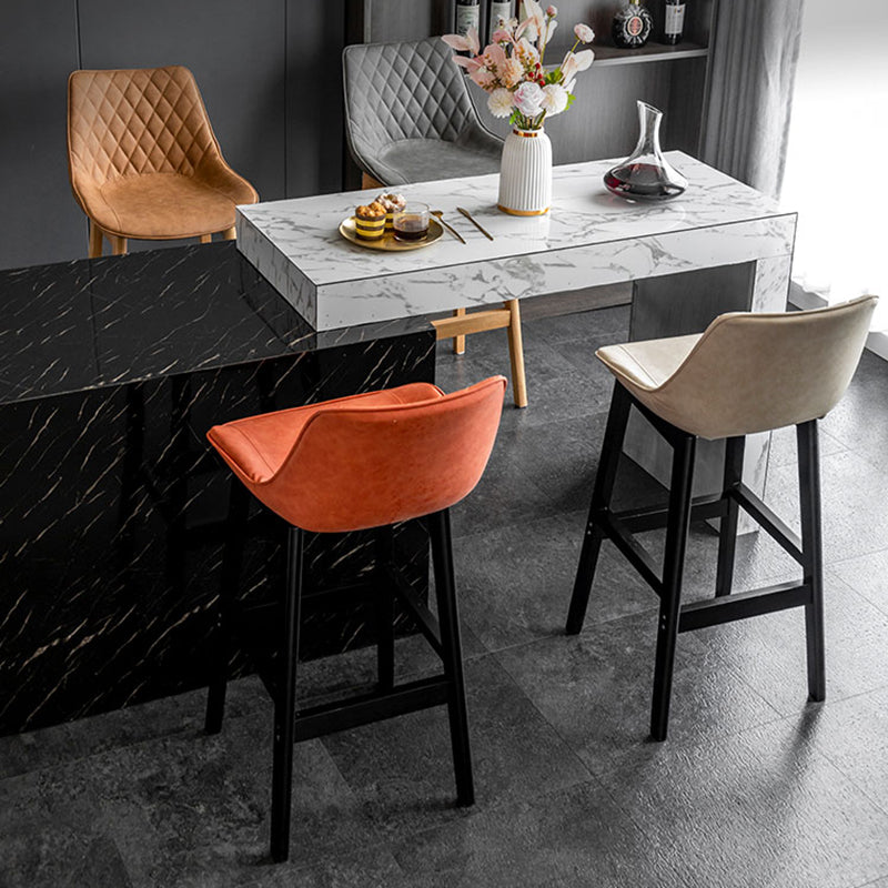 Modern Style Backrest Counter Stool with Wooden Base and Leather Cushion