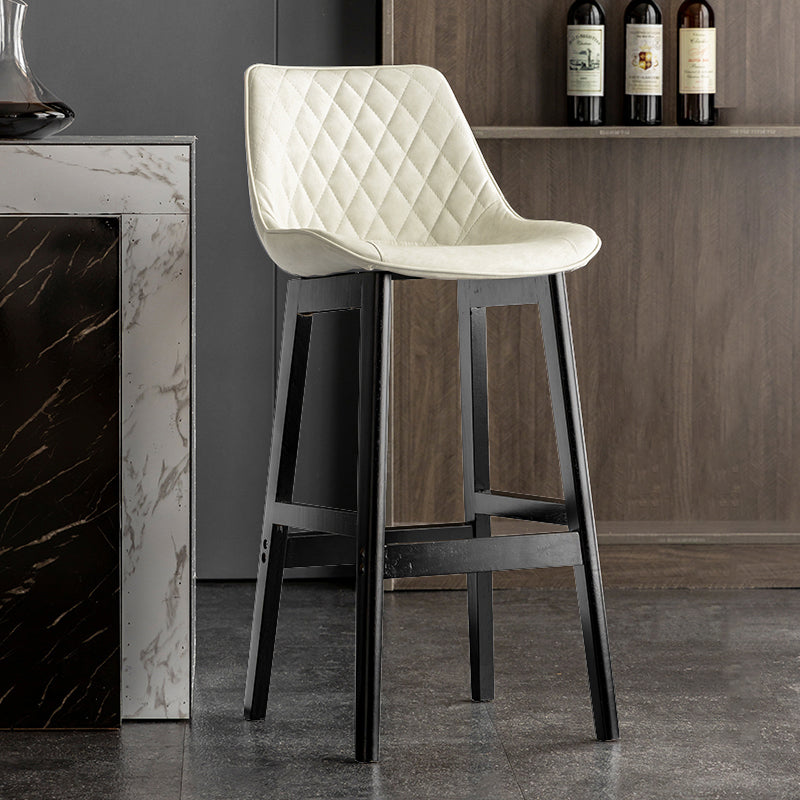 Modern Style Backrest Counter Stool with Wooden Base and Leather Cushion