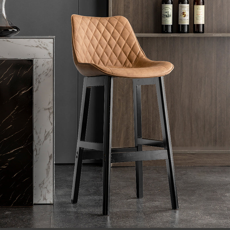 Modern Style Backrest Counter Stool with Wooden Base and Leather Cushion
