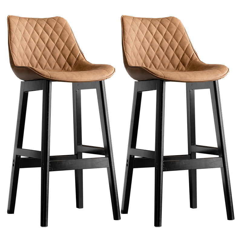 Modern Style Backrest Counter Stool with Wooden Base and Leather Cushion