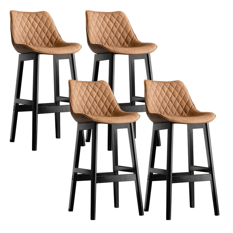 Modern Style Backrest Counter Stool with Wooden Base and Leather Cushion