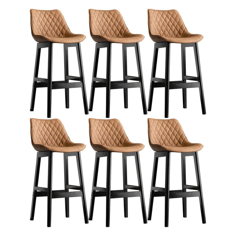 Modern Style Backrest Counter Stool with Wooden Base and Leather Cushion