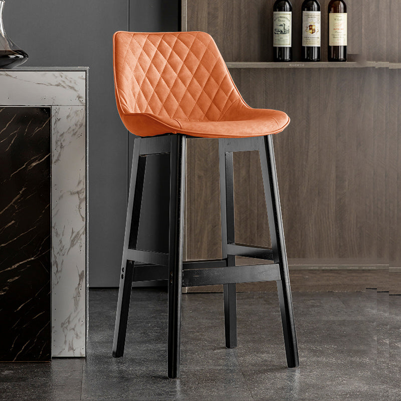 Modern Style Backrest Counter Stool with Wooden Base and Leather Cushion