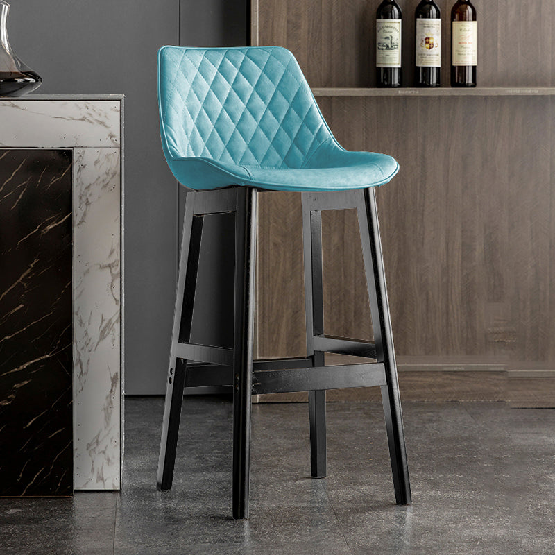 Modern Style Backrest Counter Stool with Wooden Base and Leather Cushion