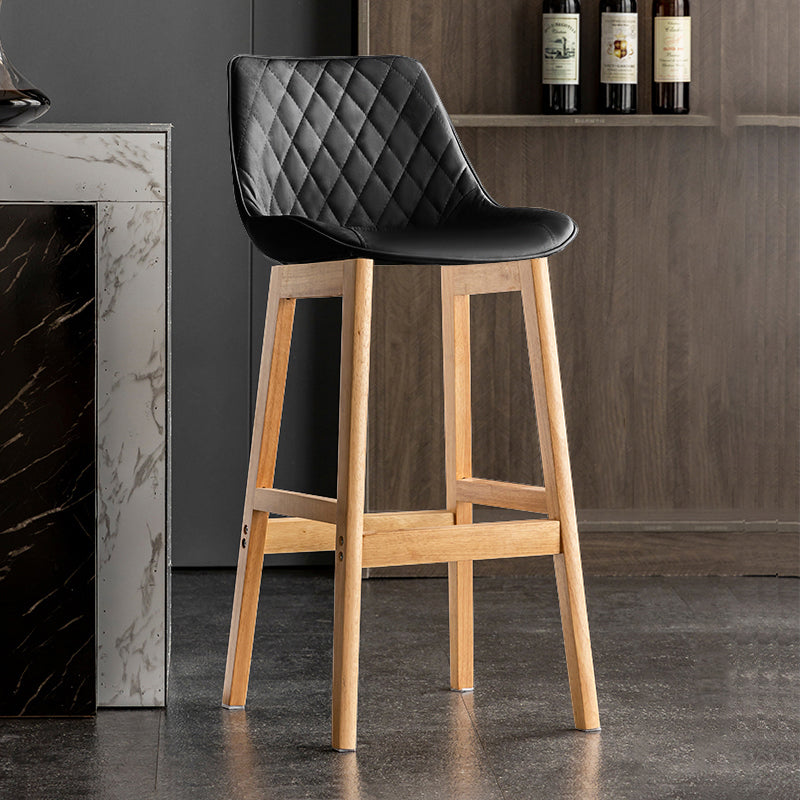 Modern Style Backrest Counter Stool with Wooden Base and Leather Cushion