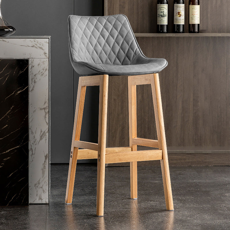 Modern Style Backrest Counter Stool with Wooden Base and Leather Cushion