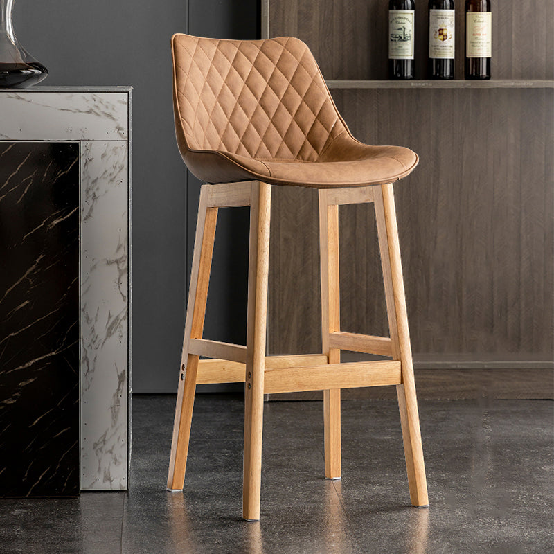Modern Style Backrest Counter Stool with Wooden Base and Leather Cushion