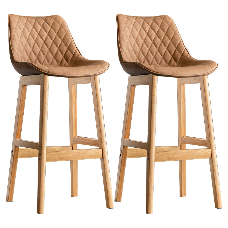 Modern Style Backrest Counter Stool with Wooden Base and Leather Cushion