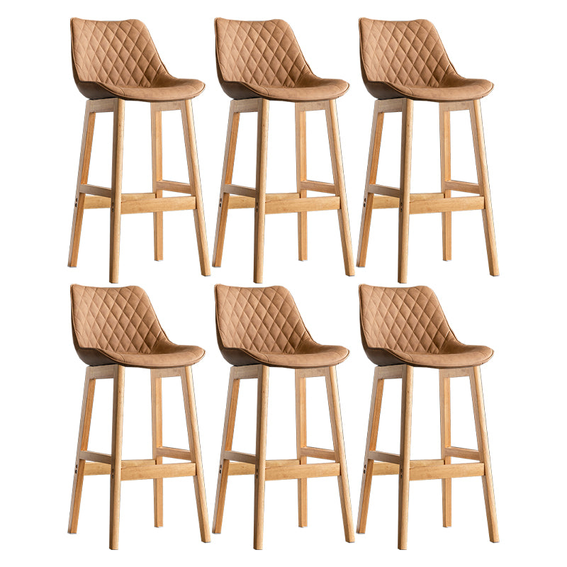 Modern Style Backrest Counter Stool with Wooden Base and Leather Cushion