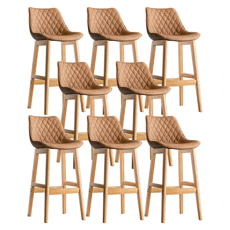 Modern Style Backrest Counter Stool with Wooden Base and Leather Cushion