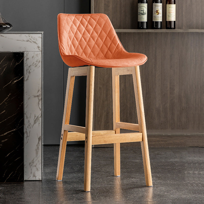 Modern Style Backrest Counter Stool with Wooden Base and Leather Cushion
