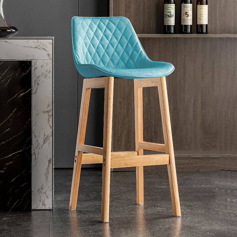 Modern Style Backrest Counter Stool with Wooden Base and Leather Cushion