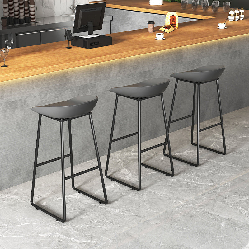 Contemporary Plastic Backrest Counter High Stool with Black Metal Base