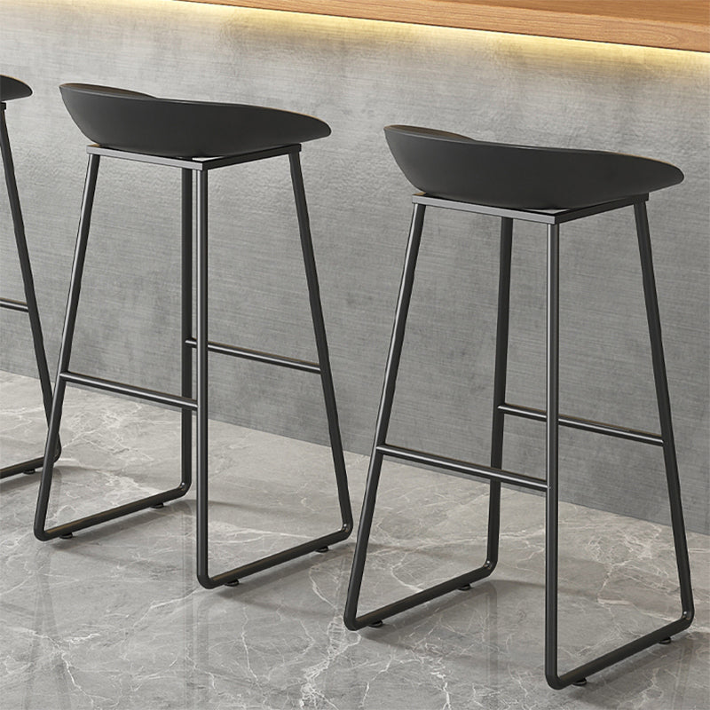 Contemporary Plastic Backrest Counter High Stool with Black Metal Base