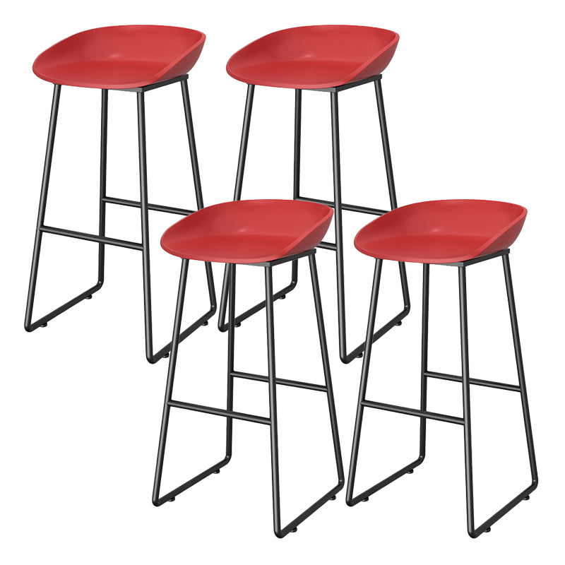Contemporary Plastic Backrest Counter High Stool with Black Metal Base