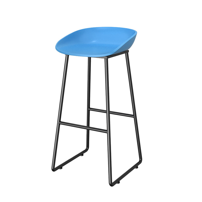 Contemporary Plastic Backrest Counter High Stool with Black Metal Base