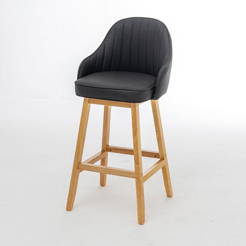 Bucket Upholstered Solid Wood Indoor Bar Stools with Footrest