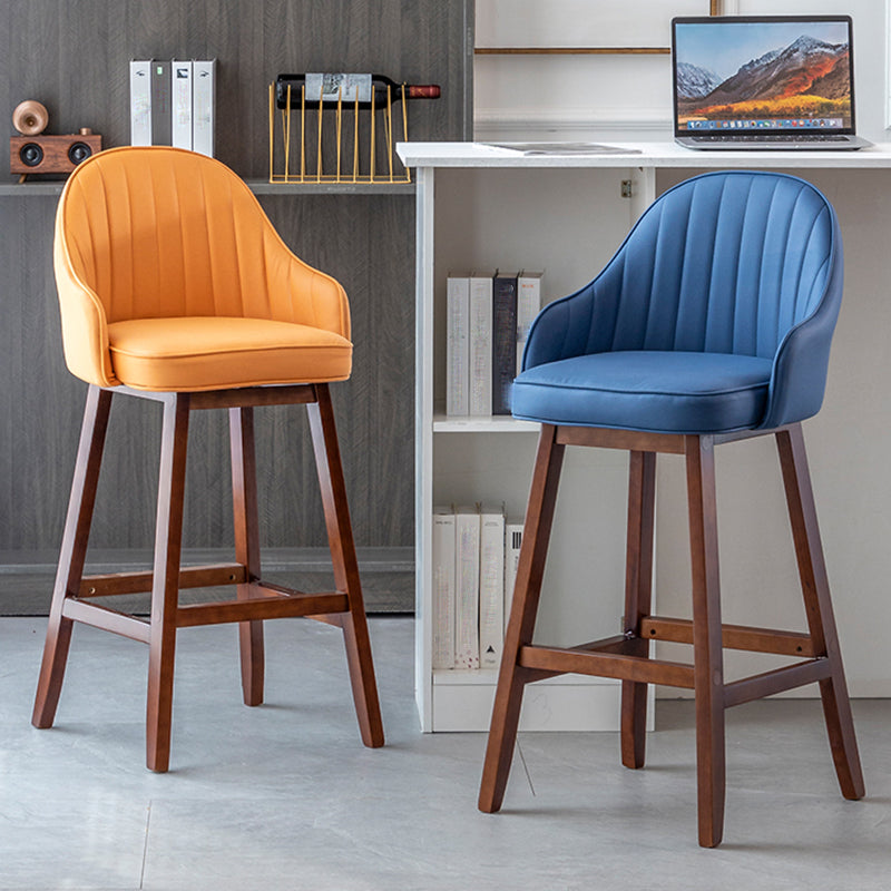 Bucket Upholstered Solid Wood Indoor Bar Stools with Footrest