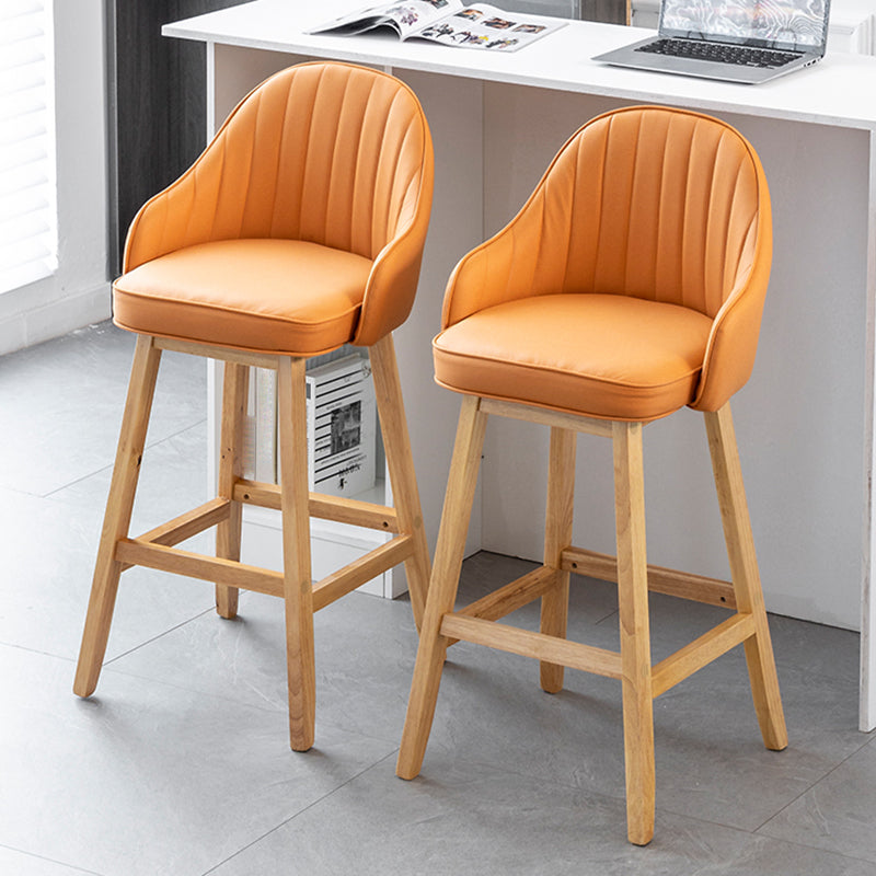 Bucket Upholstered Solid Wood Indoor Bar Stools with Footrest
