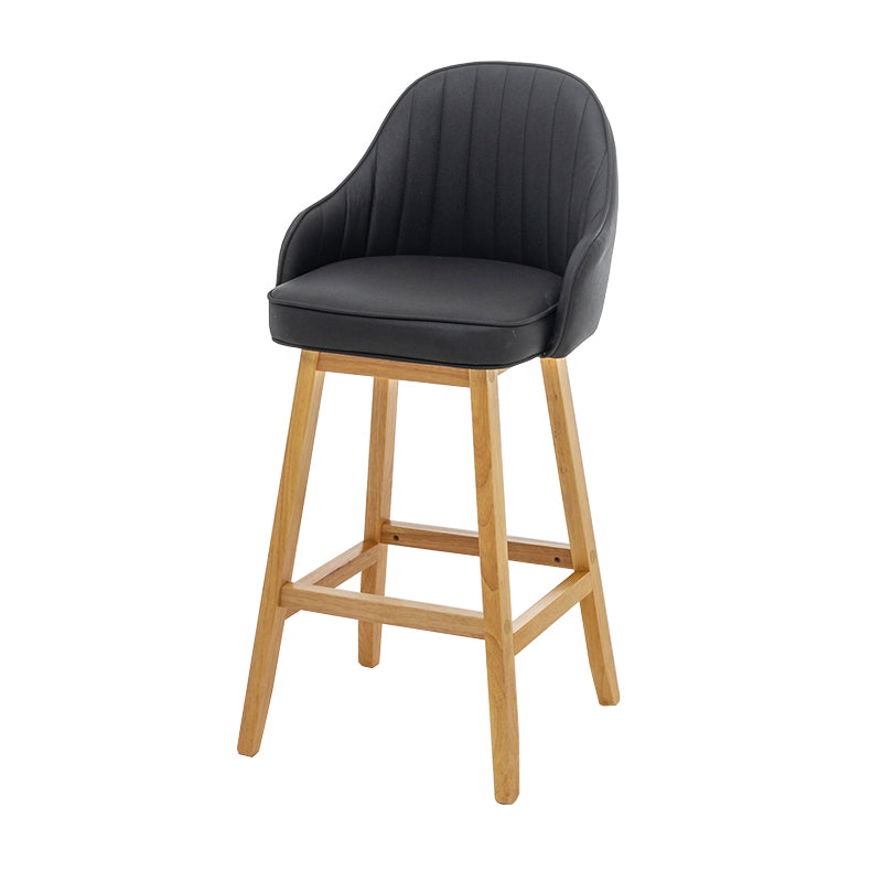 Bucket Upholstered Solid Wood Indoor Bar Stools with Footrest