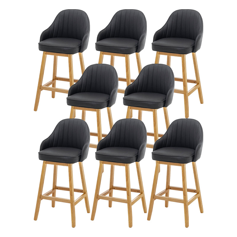 Bucket Upholstered Solid Wood Indoor Bar Stools with Footrest