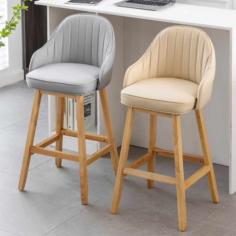Bucket Upholstered Solid Wood Indoor Bar Stools with Footrest