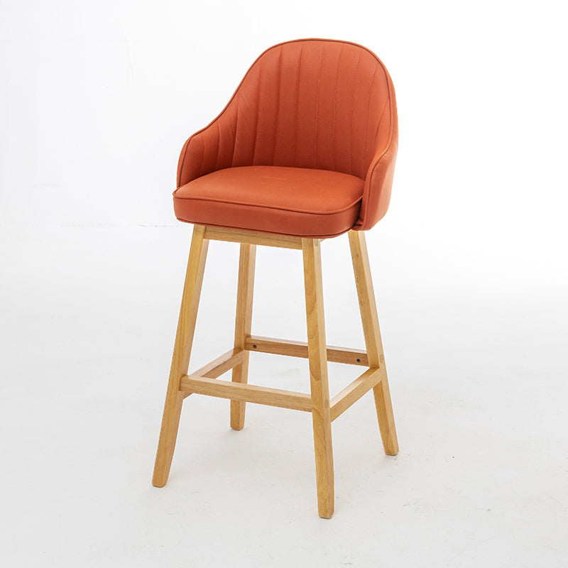 Bucket Upholstered Solid Wood Indoor Bar Stools with Footrest