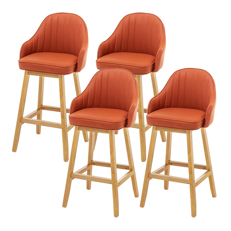 Bucket Upholstered Solid Wood Indoor Bar Stools with Footrest