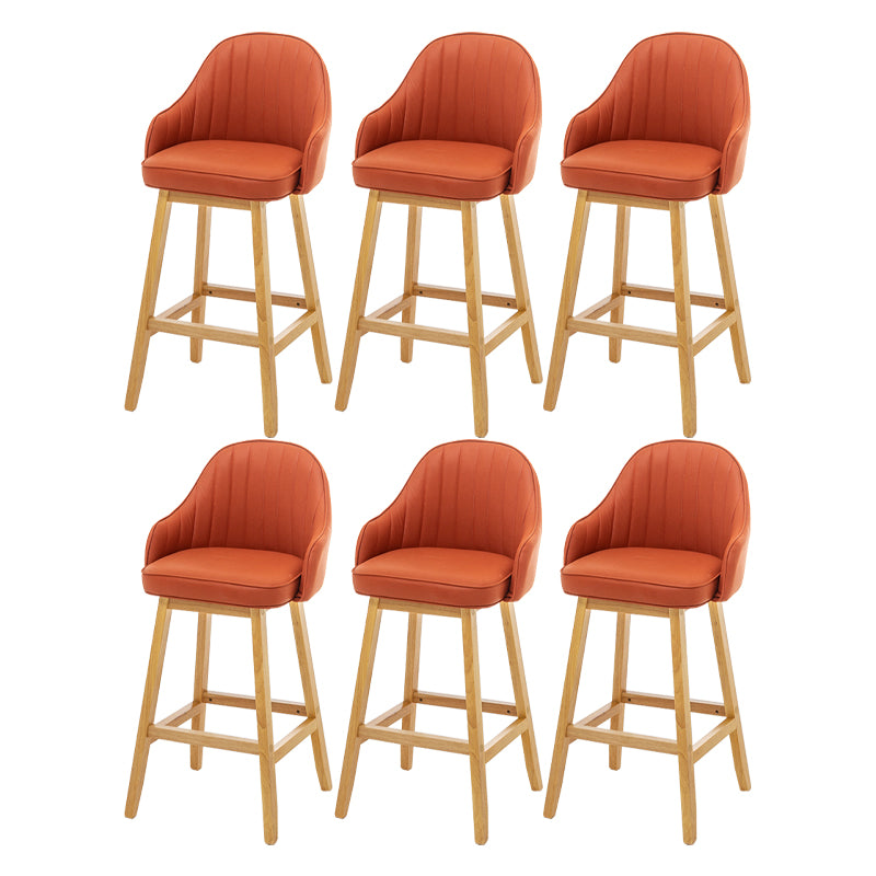 Bucket Upholstered Solid Wood Indoor Bar Stools with Footrest