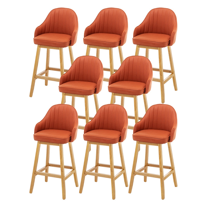 Bucket Upholstered Solid Wood Indoor Bar Stools with Footrest