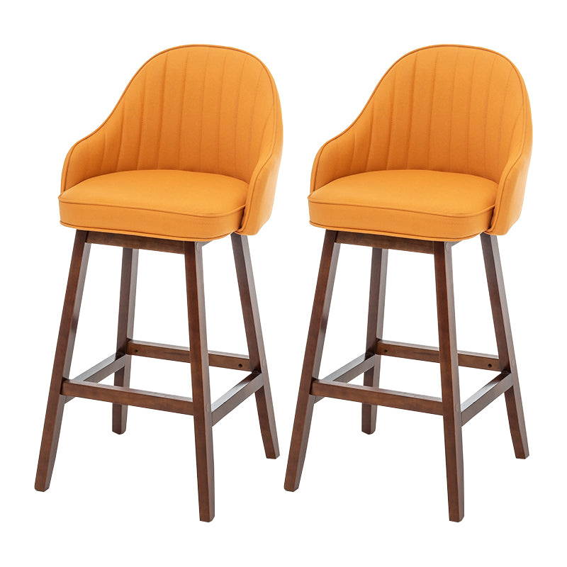 Bucket Upholstered Solid Wood Indoor Bar Stools with Footrest