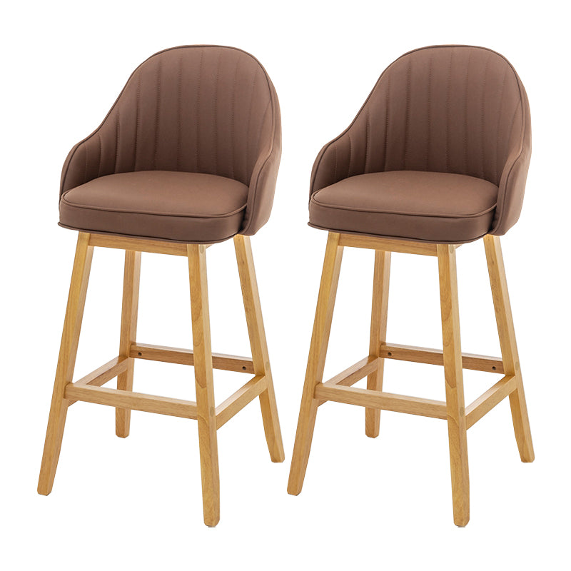 Bucket Upholstered Solid Wood Indoor Bar Stools with Footrest