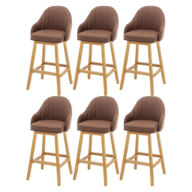 Bucket Upholstered Solid Wood Indoor Bar Stools with Footrest