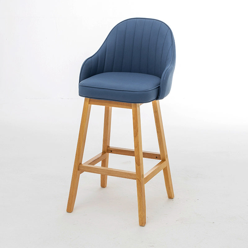 Bucket Upholstered Solid Wood Indoor Bar Stools with Footrest